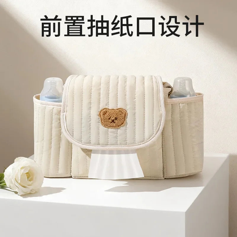 Baby Stroller Accessories Bag Slanted Hanging Bag Cartoon Mommy Bear Cosmetics Bag Kids Car Storage Basket Baby Walking Artifact