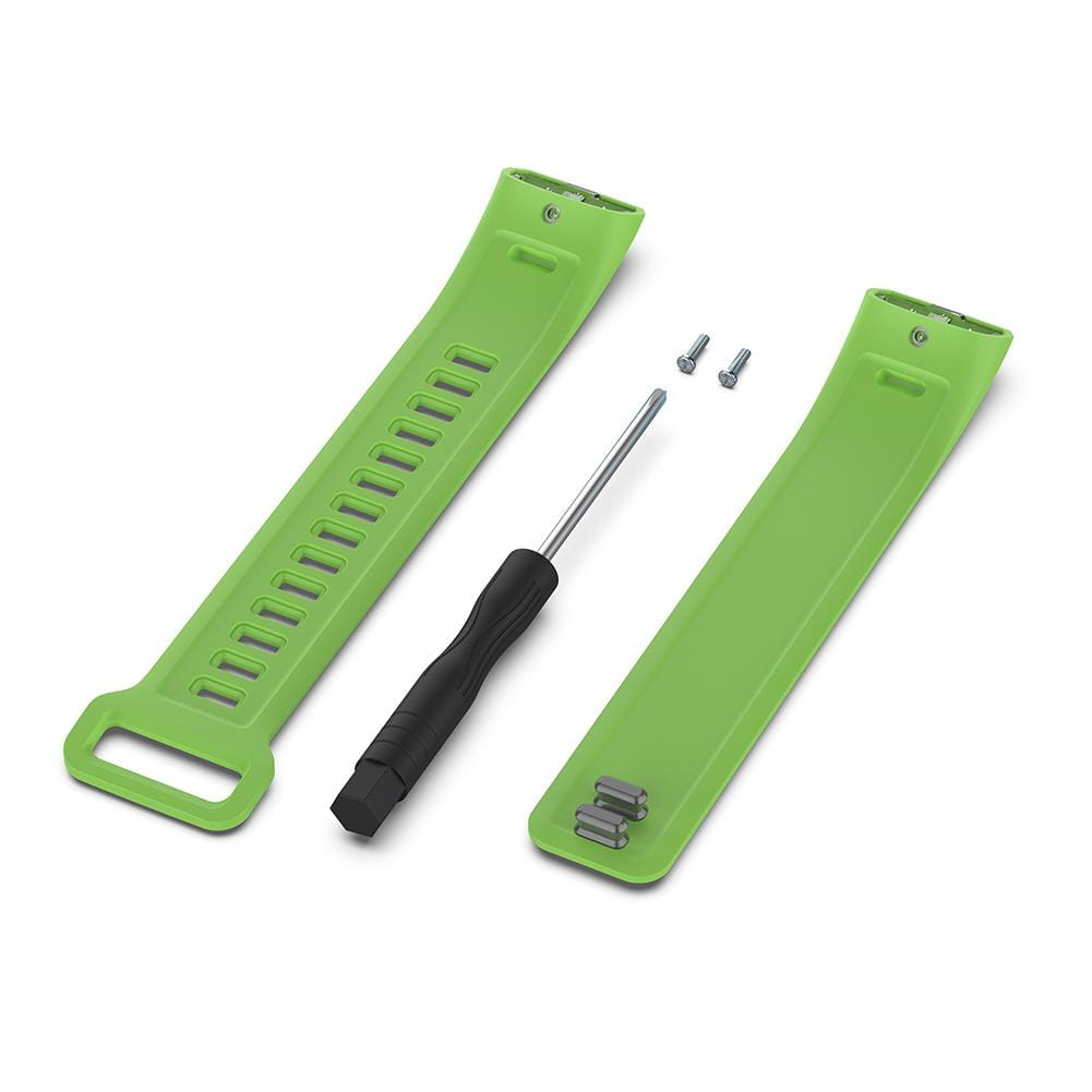 Bracelet en silicone vert vif pour Huawei Band 2 Pro, avec tournevis à poignée noire et vis argentées incluses, pour une installation facile en remplacement de bracelet.