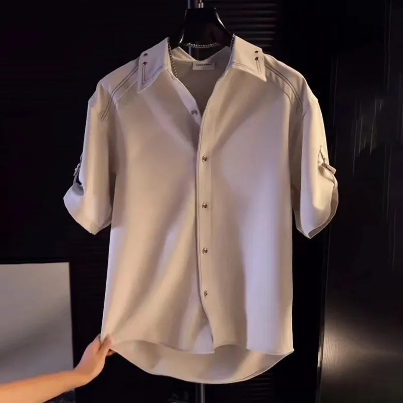 Men's Fashion Short Sleeve Shirt High End Loose Fit Casual Button Down Blouse Summer Trendy Versatile Top For Men