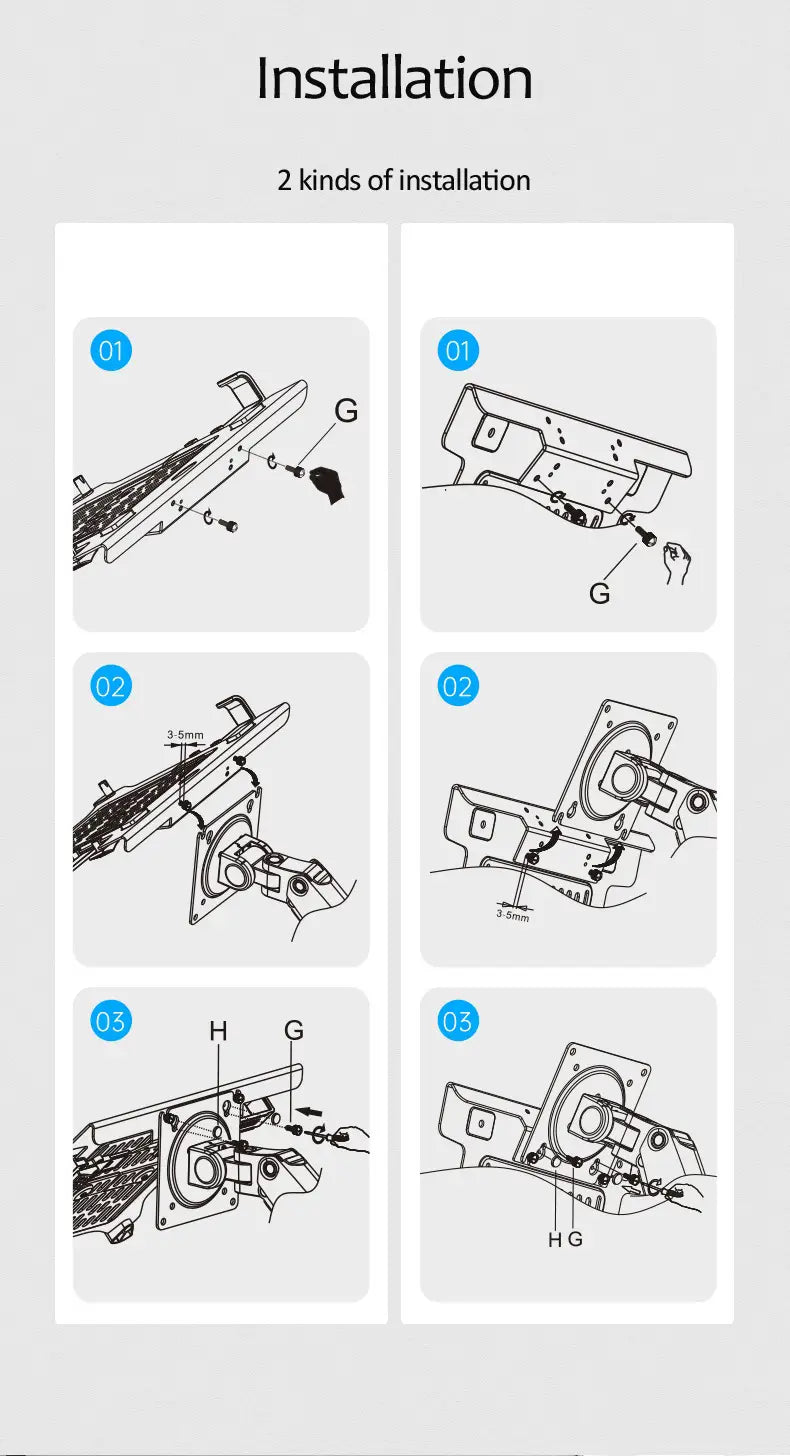 Schwarzer Kunststoff, verstellbarer Arm, Halterung für Rückspiegel mit Schraubhardware für die D-Mount-Laptop-Tischhalterung, Ständer, 10 bis 17 Zoll, dargestellt von der Rückseite