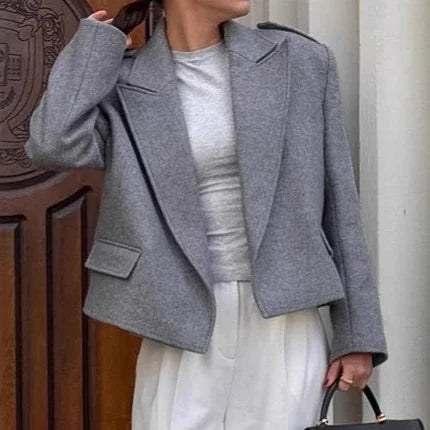 Women's Tweed Shoulder Pad Suit Jacket Office Professional Work Wear Fall Winter Formal Tailored 2025