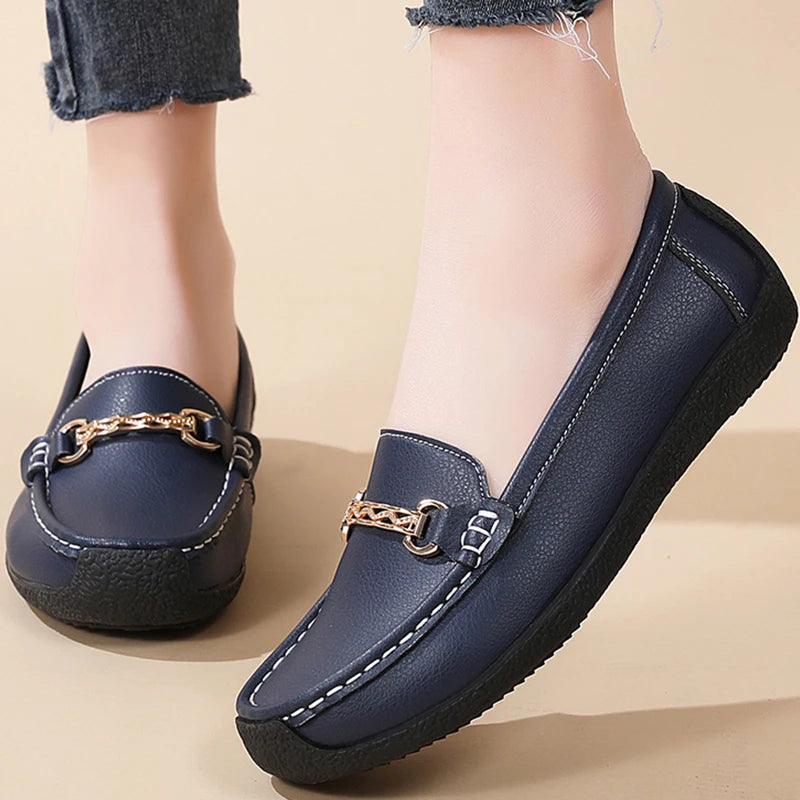 Woman Shoes Leather Casual Shoes With Low Heels Loafers Women's Flats 2025 New Zapatos De Mujer Elegant Heel Footwear Women
