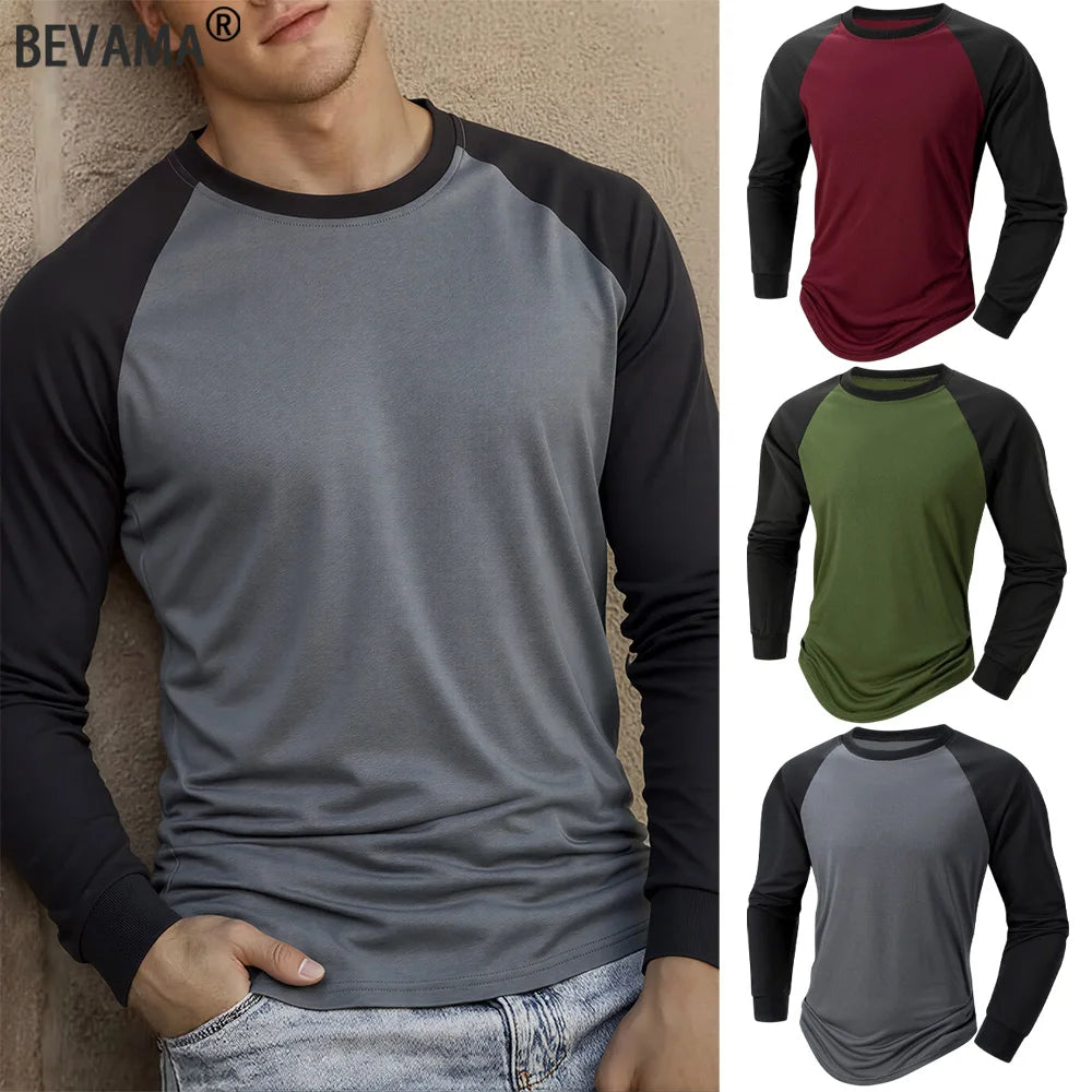T Shirt for Men O-neck Casual Long Sleeve T-shirts Solid Color Men's Clothing Full Length Sleeve for Spring Summer Undershirts