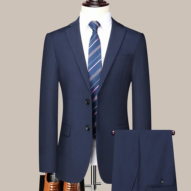 Suit (Blazer+Pants) Men's Fashion Business Outdoor Gentleman Trend Solid Color Casual Slim-fit Wedding Host Gentleman Suit S-6XL