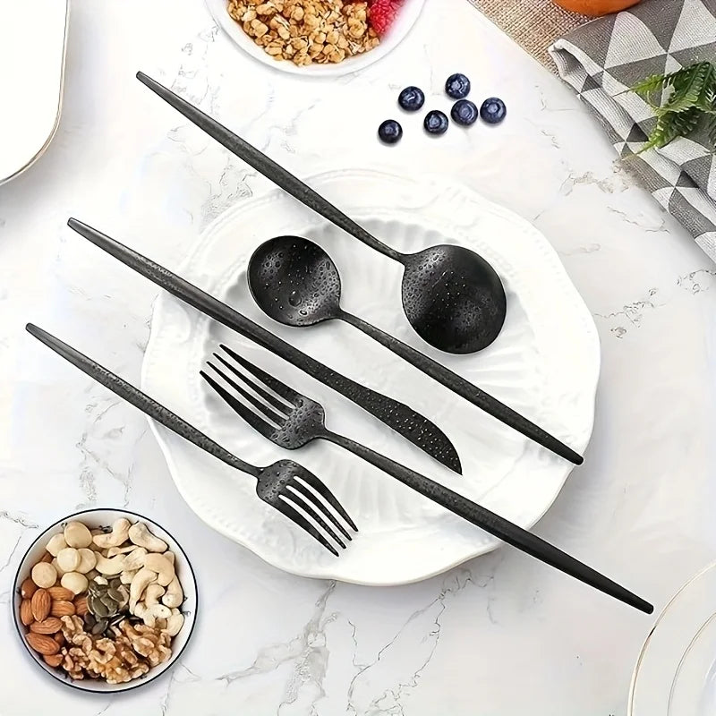 Stainless steel cutlery set, black, 20 pieces; Portuguese stainless steel cutlery for 5 people; elegant Western cutlery; dishwas