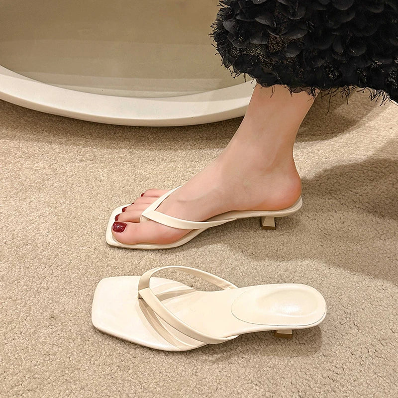 Women's  Slippers Women Sandals with Narrow Band and Kitten Heel Mules Elegant Flip Flops Summer Shoes Women