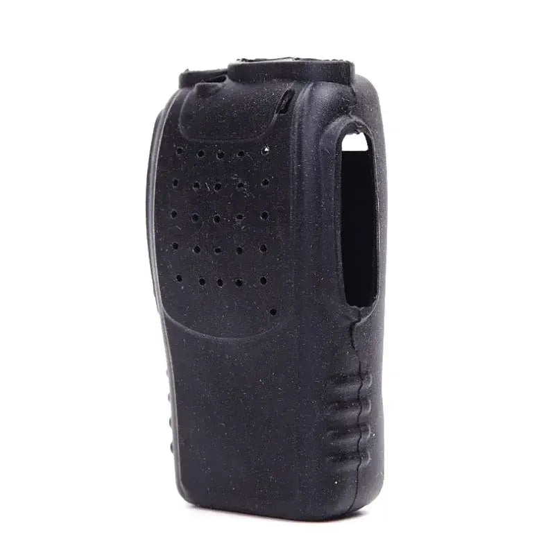 Black rubberized walkie talkie silicone case for Baofeng BF 888S with textured grip areas and perforated ventilation holes for enhanced radio walkie talkie protection and improved shipping time handling.