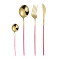 4/24pcs Stainless Steel Tableware Set, Luxurious Gold and Powder, Including Knife, Fork and Spoon, Suitable for Parties.