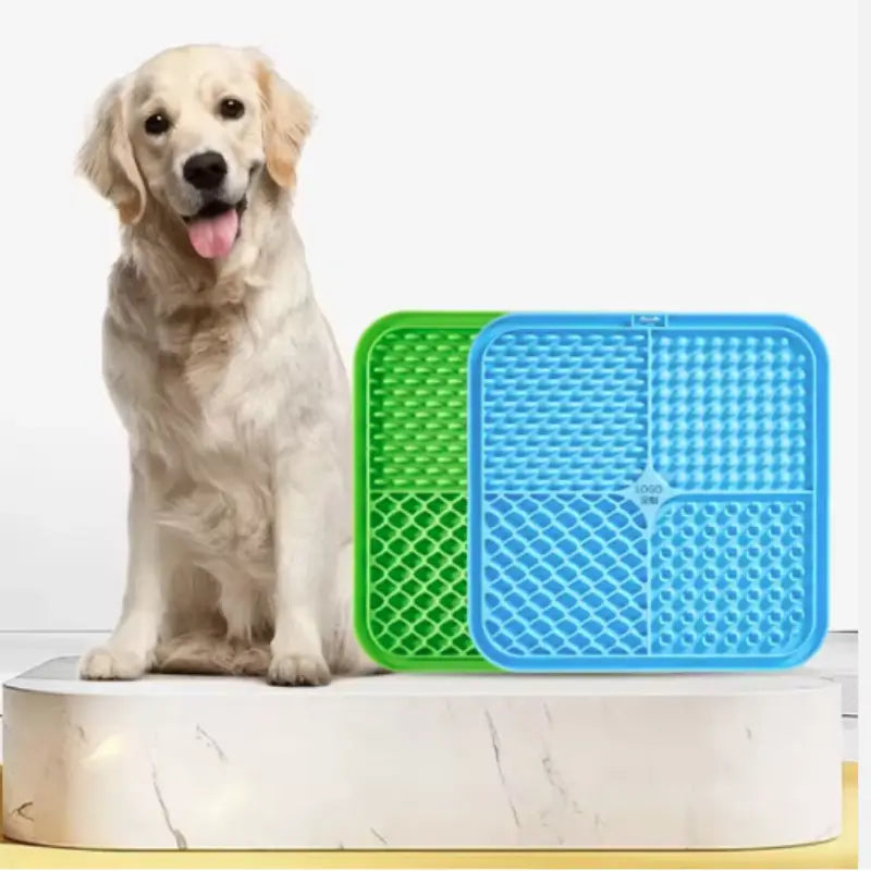 Blue and green silicone slow feeder pet lick silicone mats with textured surfaces for dogs