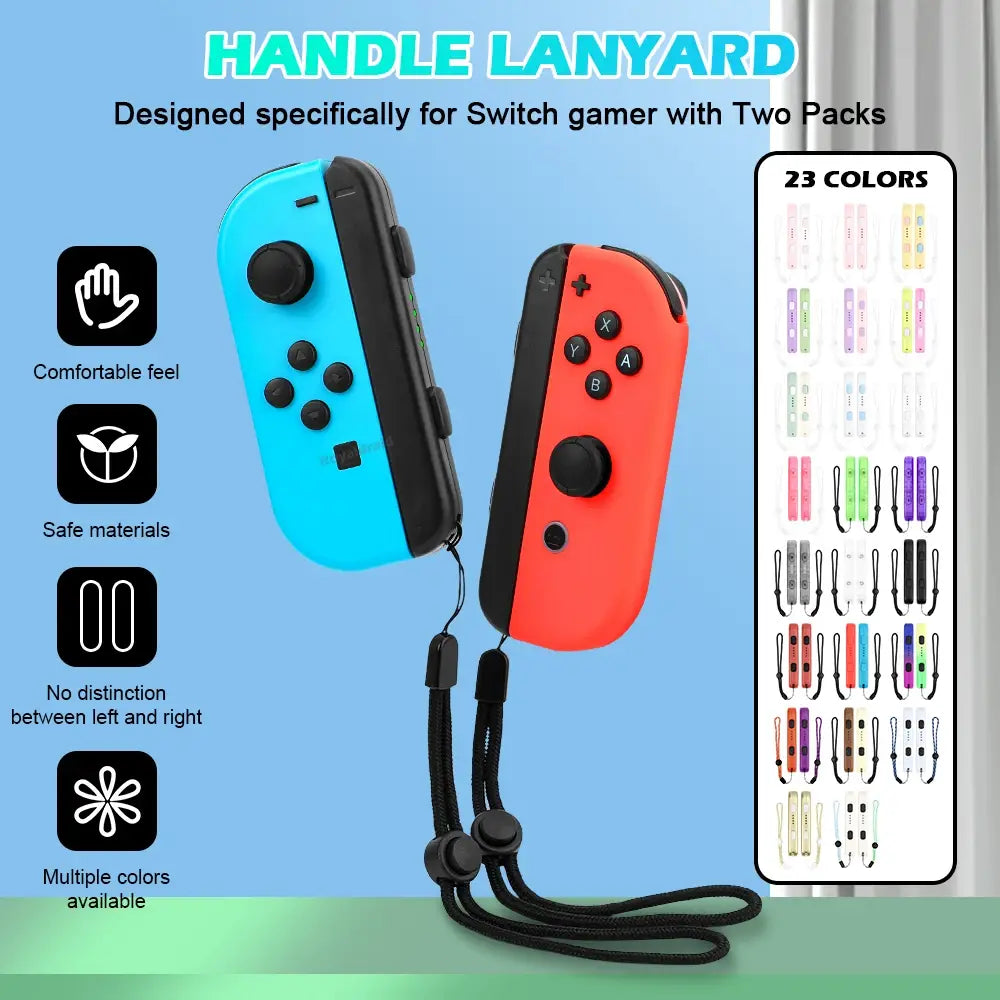 Correa para muñeca negra de tela con cuerda para la mano y broche ajustable, diseñada como par de reemplazo para los mandos de los controladores Joy-Con de Switch.