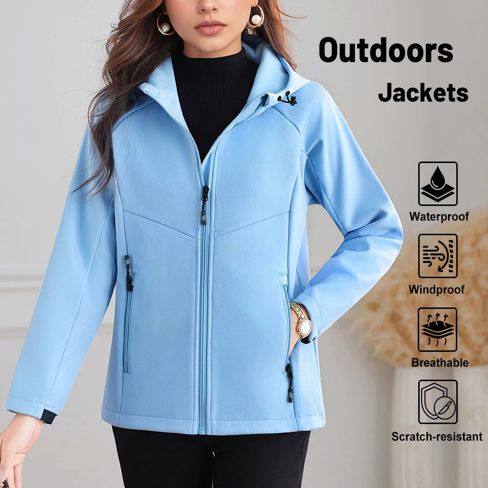 Women's waterproof fleece jacket windproof warm soft suitable for camping hiking trekking and mountain biking