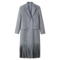 HH Women Winter Fashion Lapel Long Sleeve Woolen Jacket Female High Street Double Breasted Fringed Hem Decoration Pocket Coat