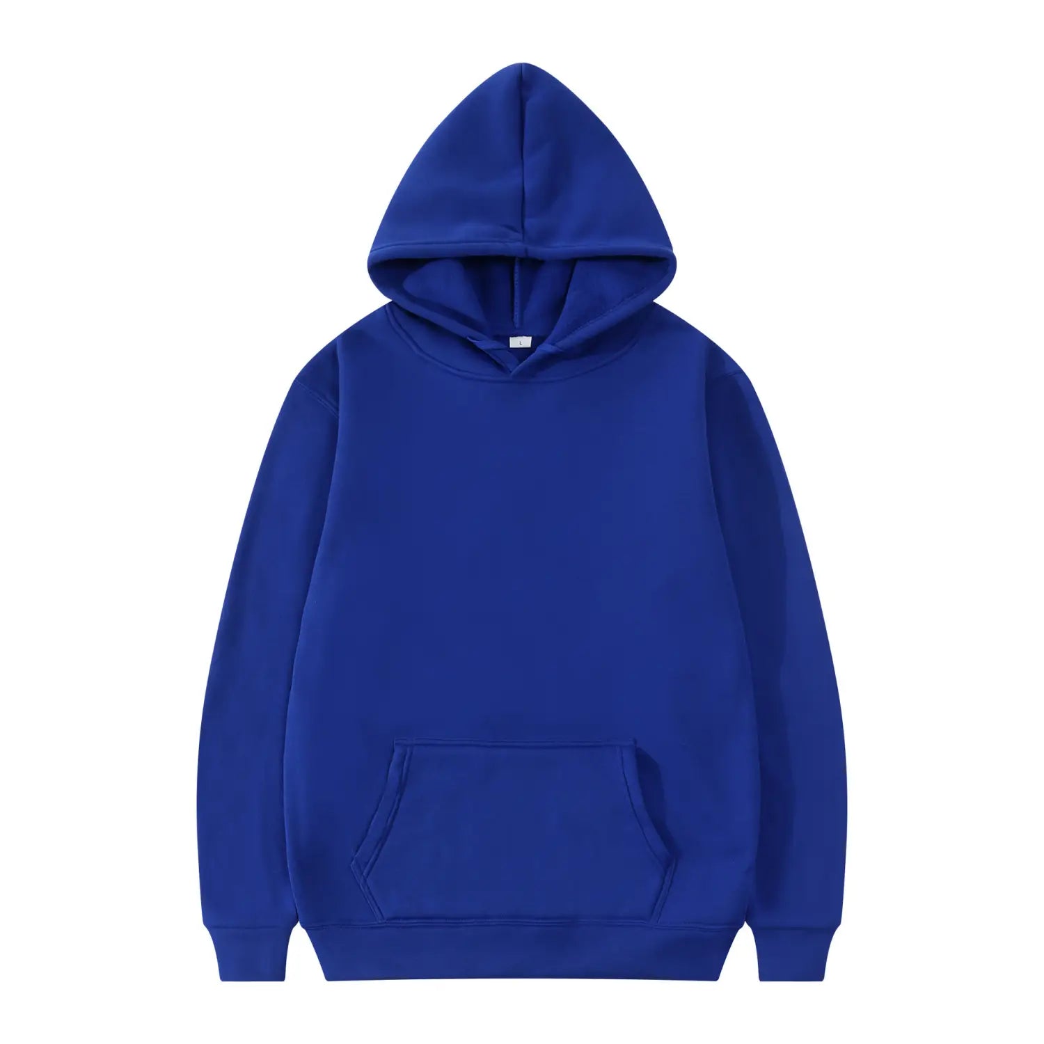 Sudadera con capucha informal para hombre color azul real sólido, con bolsillo canguro frontal y puños acanalados.