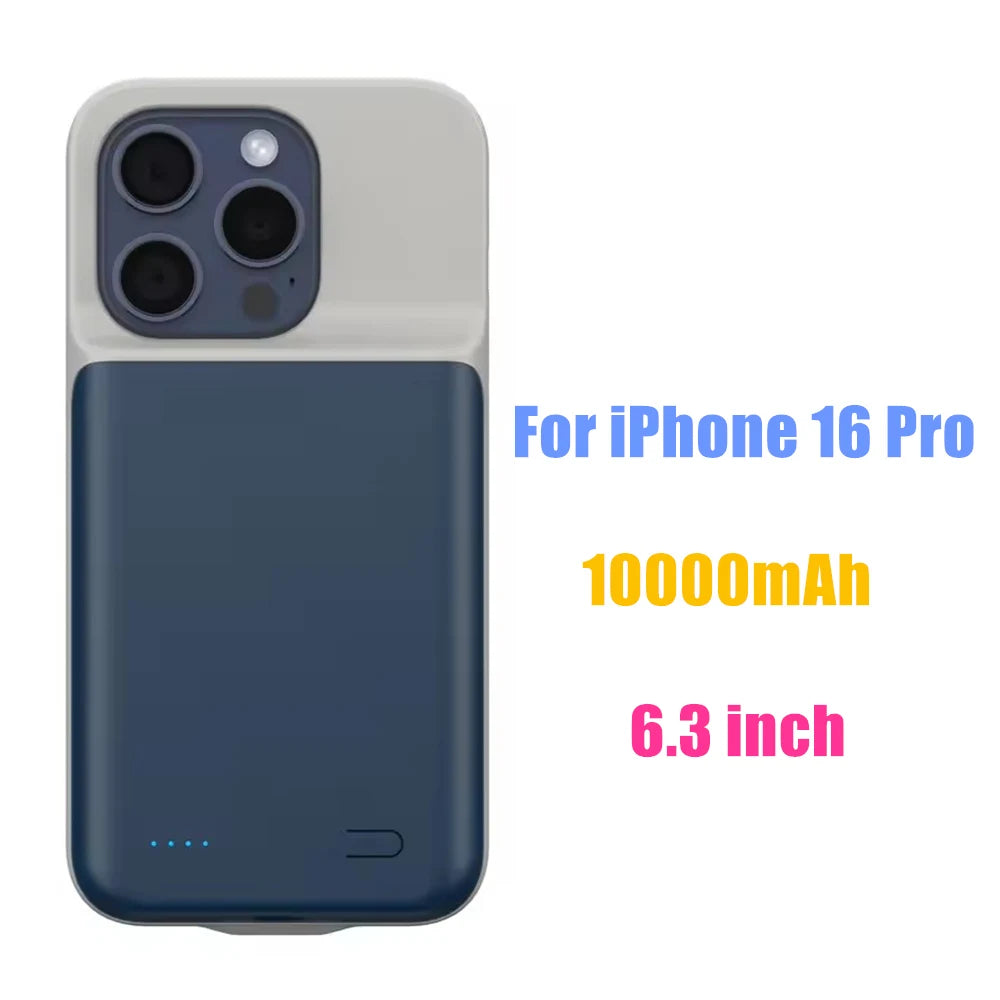 10000mAh Powerbank Cover For iPhone 17 16 Pro Max 17Air 16 Plus 16e External Battery Cases Portable Charger Power Bank Case