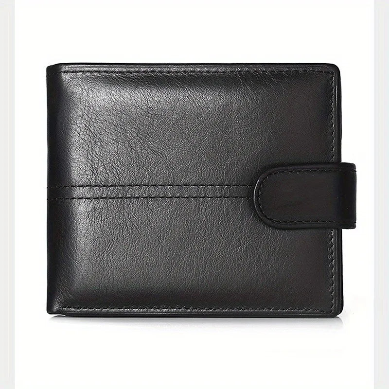 Men's Genuine Leather Wallet, Rfid Anti-Theft Brush, Anti-Magnetic, Short Coin Purse, Large Capacity, Multi-Slot Buckle Wallet