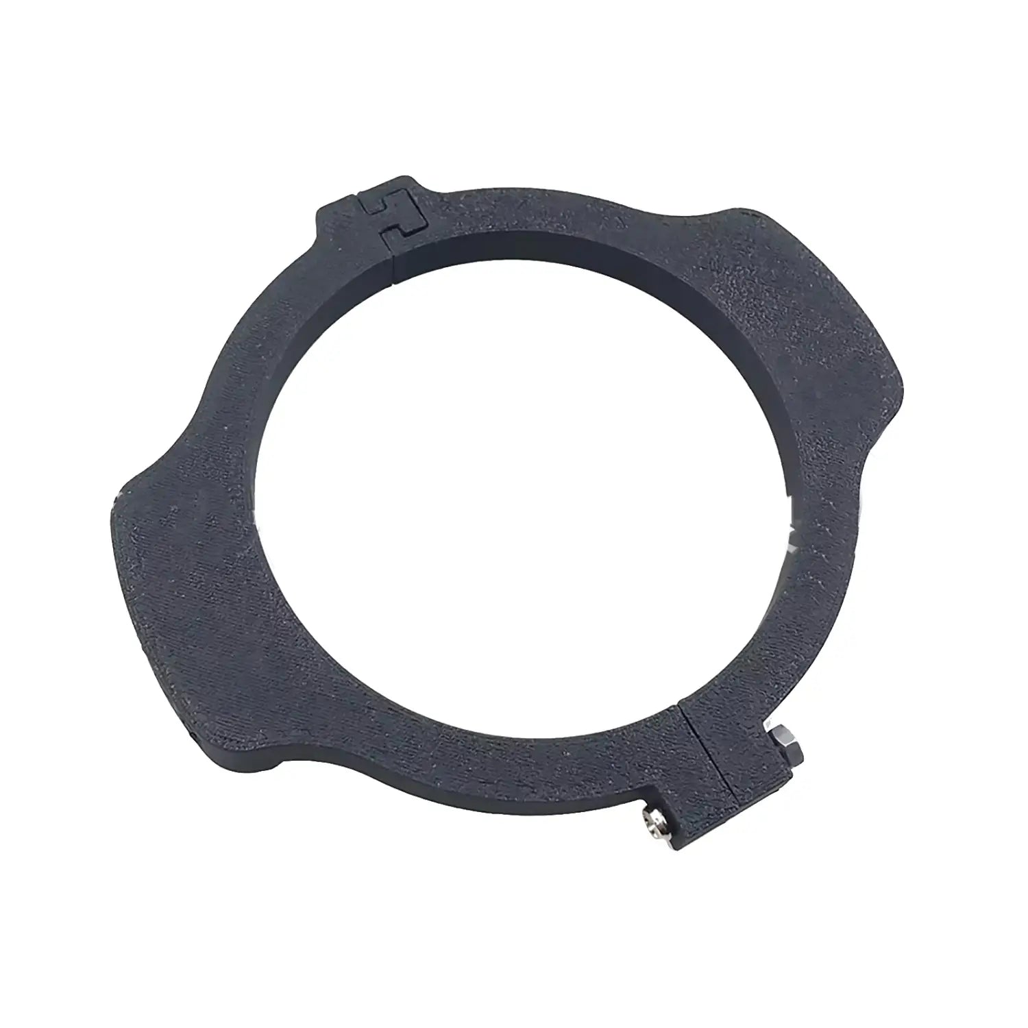 Anillo adaptador de lente de cámara de plástico negro con textura, con dos pequeños tornillos metálicos en el lateral para el módulo de varillaje basculante magnético Logitech para G29 G920 G923.