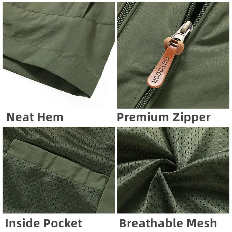 chaquetas cortavientos impermeables verde oliva para hombre Naturehike con cremallera premium, tirador de cuero y forro de malla transpirable para uso en exteriores
