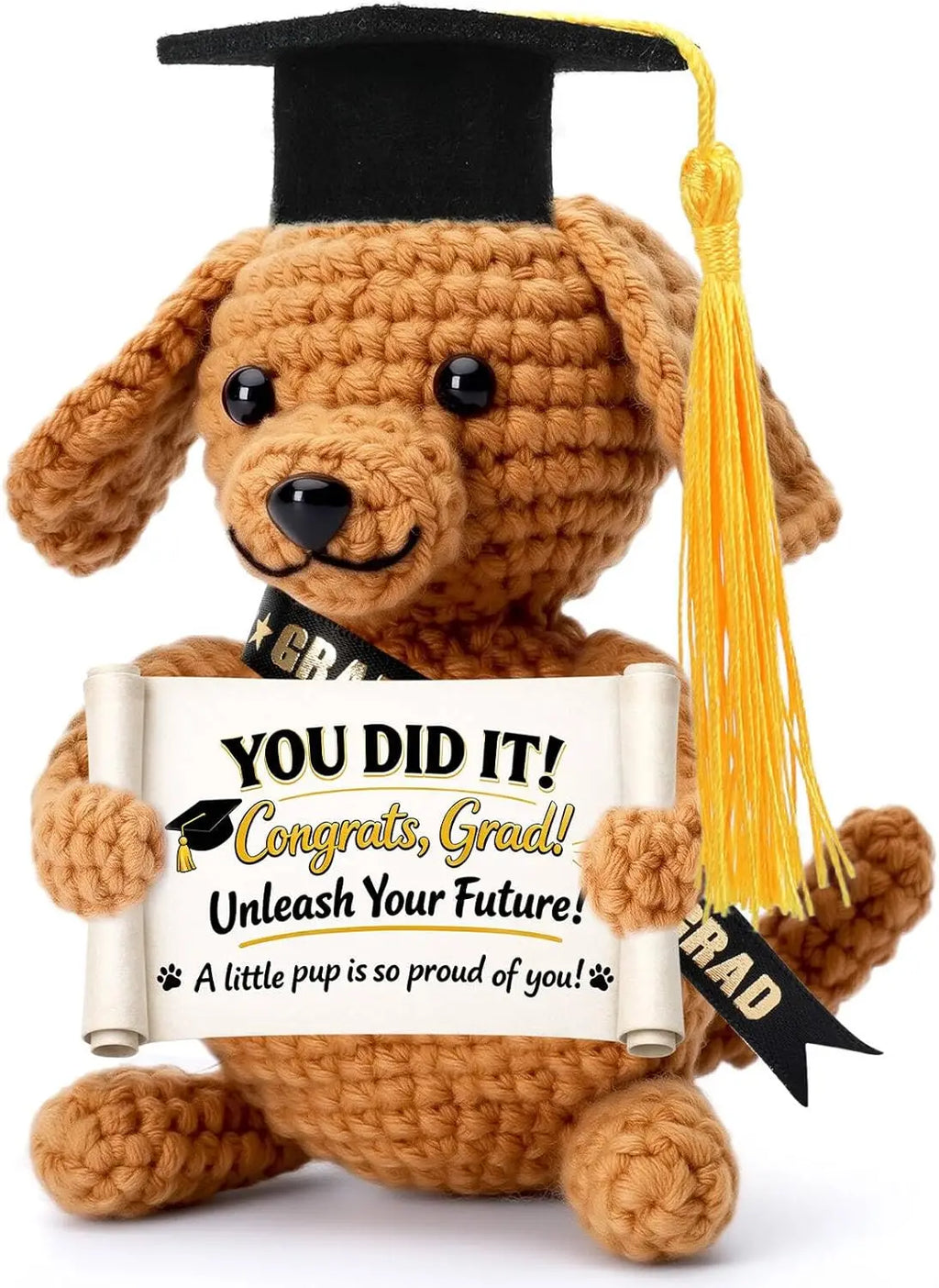 Graduation Crochet Gift Handmade Knitted Puppy Graduation Cap Positive Pocket Hug Animal Keepsake Graduate Congrats Grad Gift