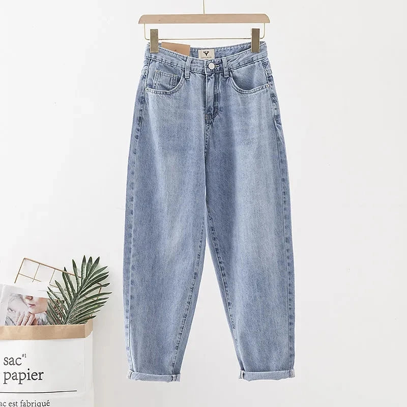 Women's High Waist Loose Fit Denim Jeans Casual Vintage Baggy Harem Pants Stretch Tapered Leg Trousers for Daily Wear Spring