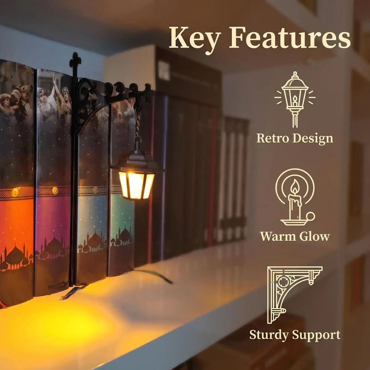 Vintage Bookshelf Lamp LED Warm Lantern Decorative Bookshelf Lighting for Home Living Room Study School Desktop Bookcase Cabinet