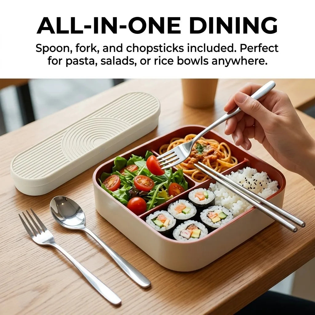 Stainless Steel Cutlery Set Spoons and Forks Set With Organizer Portable Chopsticks Silverware Travel Tableware Office Lunch