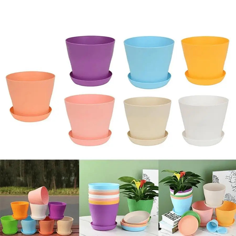 5/10/12Pcs Plastic Plant Pots with Trays, Small Nursery Planters for Succulent Cactus Desktop Decor XJM
