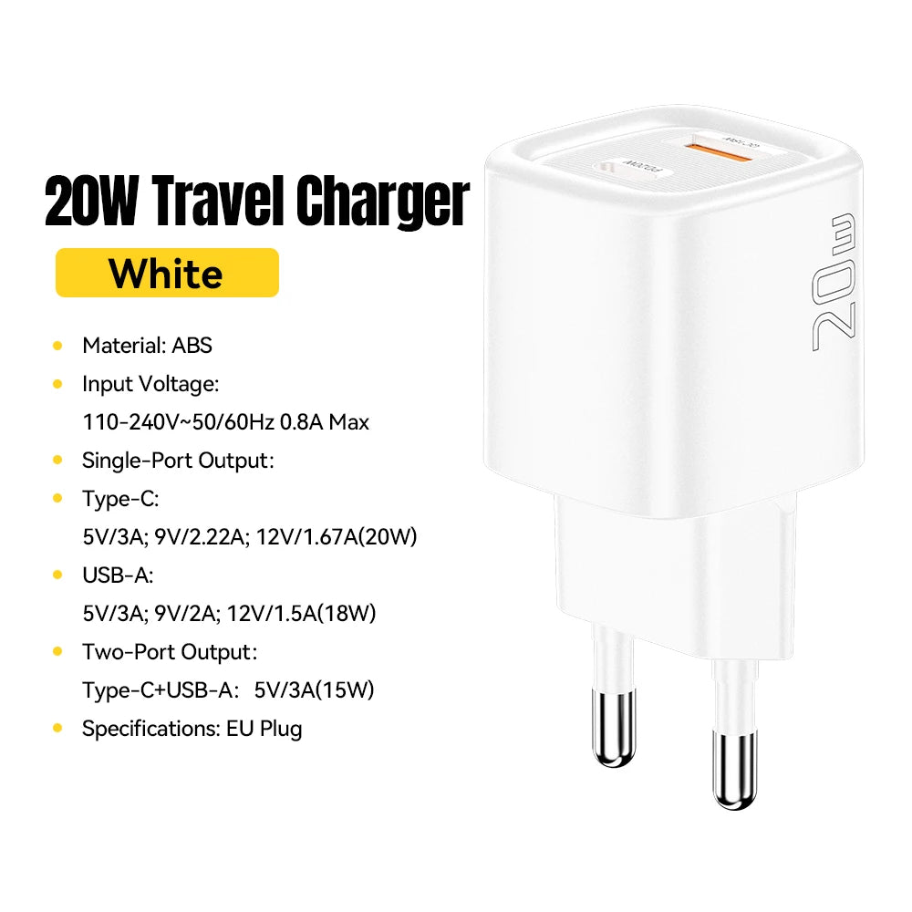 Essager 20W USB C Charger Portable Type C Charger Support PD Fast Charging For iPhone 16 15 14 13 12 11 Pro Max 8 Quick Charger
