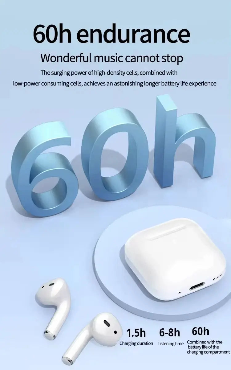 True Buds5 wireless Bluetooth earbuds in white with a matching white charging case featuring a sleek minimalist design and smooth plastic surfaces.