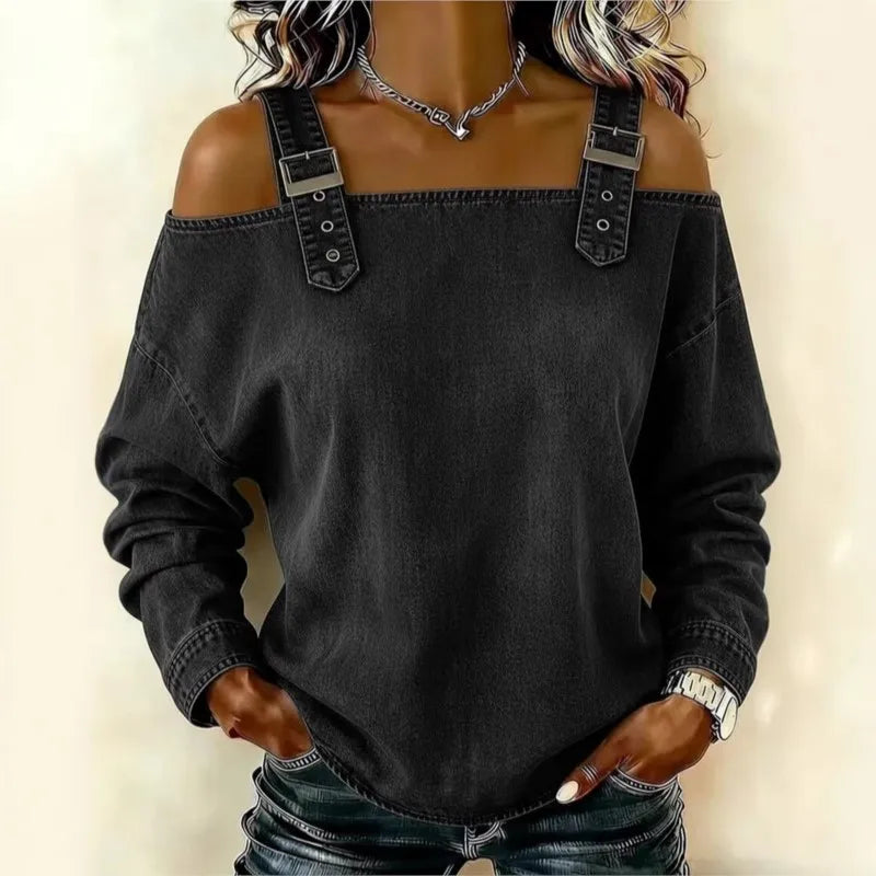 Women's Blouses Spring Summer Fall New Style Casual One-line Tie Shoulder Strap Long-sleeve Top Fashion Shirt For Women Clothing