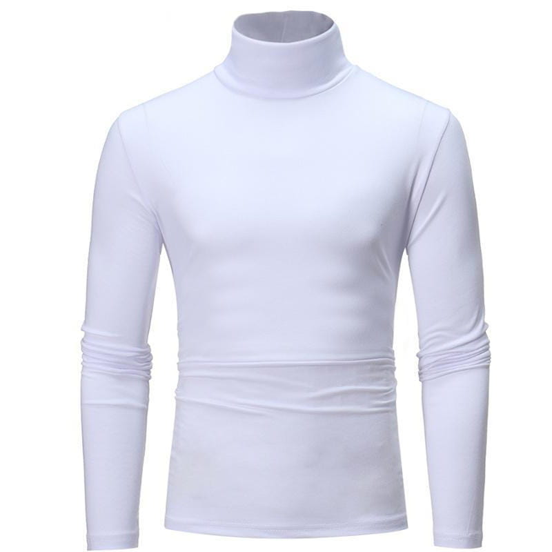 Herren-Thermo-Rollkragenpullover Slim Fit Langarmshirt in Weiß mit bequemem Sitz und dezenten horizontalen Falten im Taillenbereich