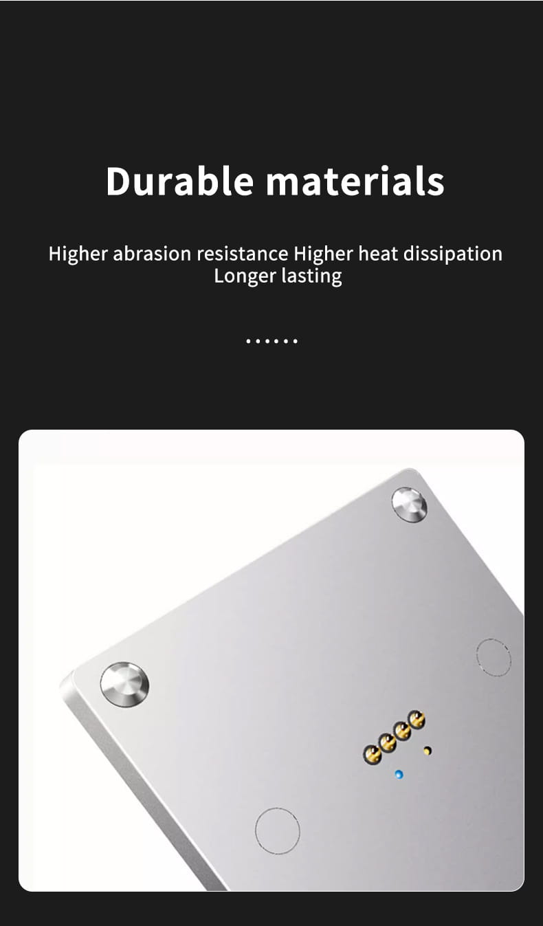 silver rectangular tablet wall mount magnetic bracket with four corner screws and five gold circular connectors on the back side for ipad charger wall mount use
