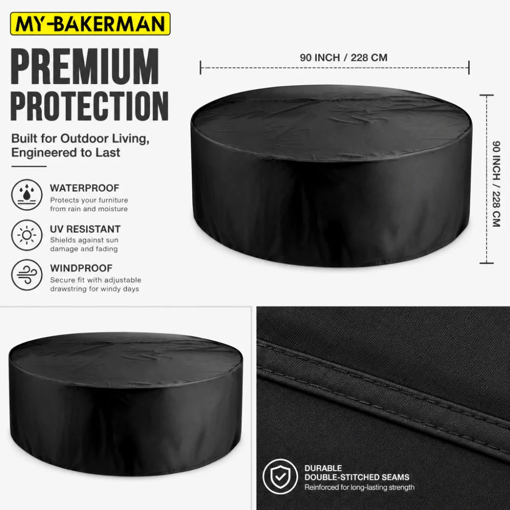 Garden Patio Round Table Protective Cover - Oxford Cloth, Outdoor Dustproof Rainproof Sunproof Furniture Shield