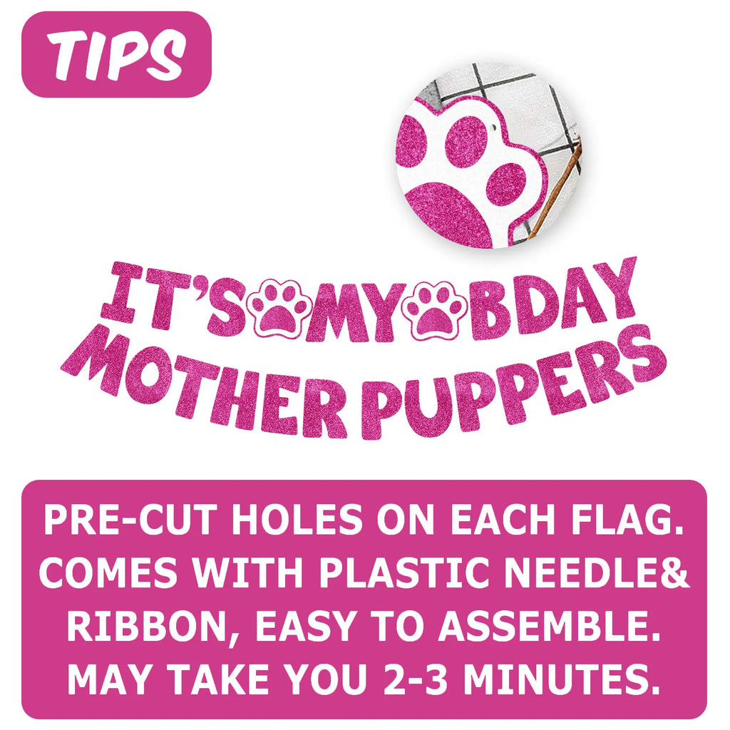 It's My Bday Motherpuppers, Funny Dog Birthday Banner, Paw Party Bunting Sign, Puppy Dog Pennant Decor