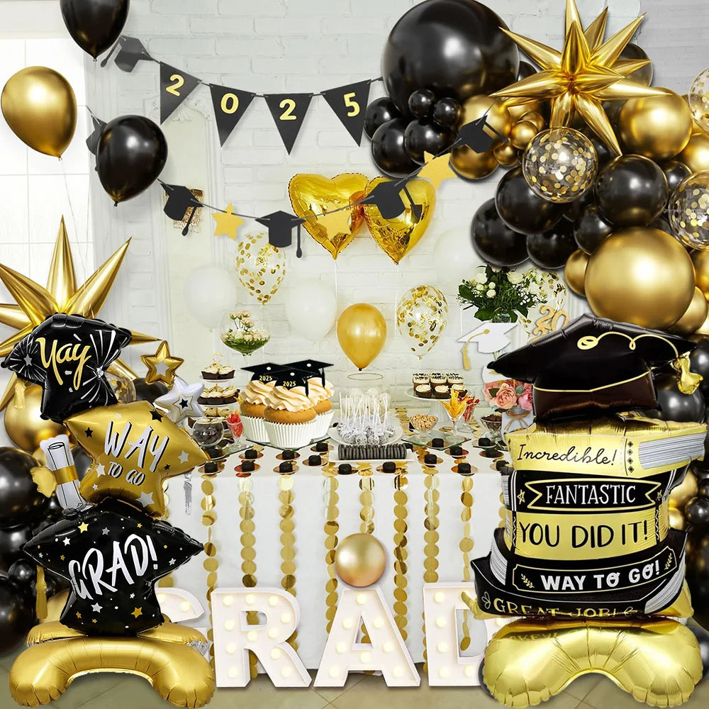 2-Pack Graduation Balloon Set, Aluminum Foil Balloons with Standing Graduation Cap, Standing Star and Diploma, 3D Balloons, Standing Balloons for Graduation Season Decoration, Graduation Gifts, Graduation Party Decorations, G