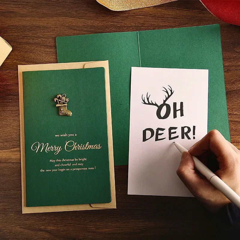 2025 Merry Christmas Greeting Cards Set with Envelopes New Year Wishes Xmas Decorative Postcards Holiday Gift for Family Friends