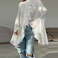 Women's Elegant Ruffle Single Breasted Shirts Casual O-Neck Sleeve Blouses Fashion Lady Temperamentigan Shirts Tops for Spring