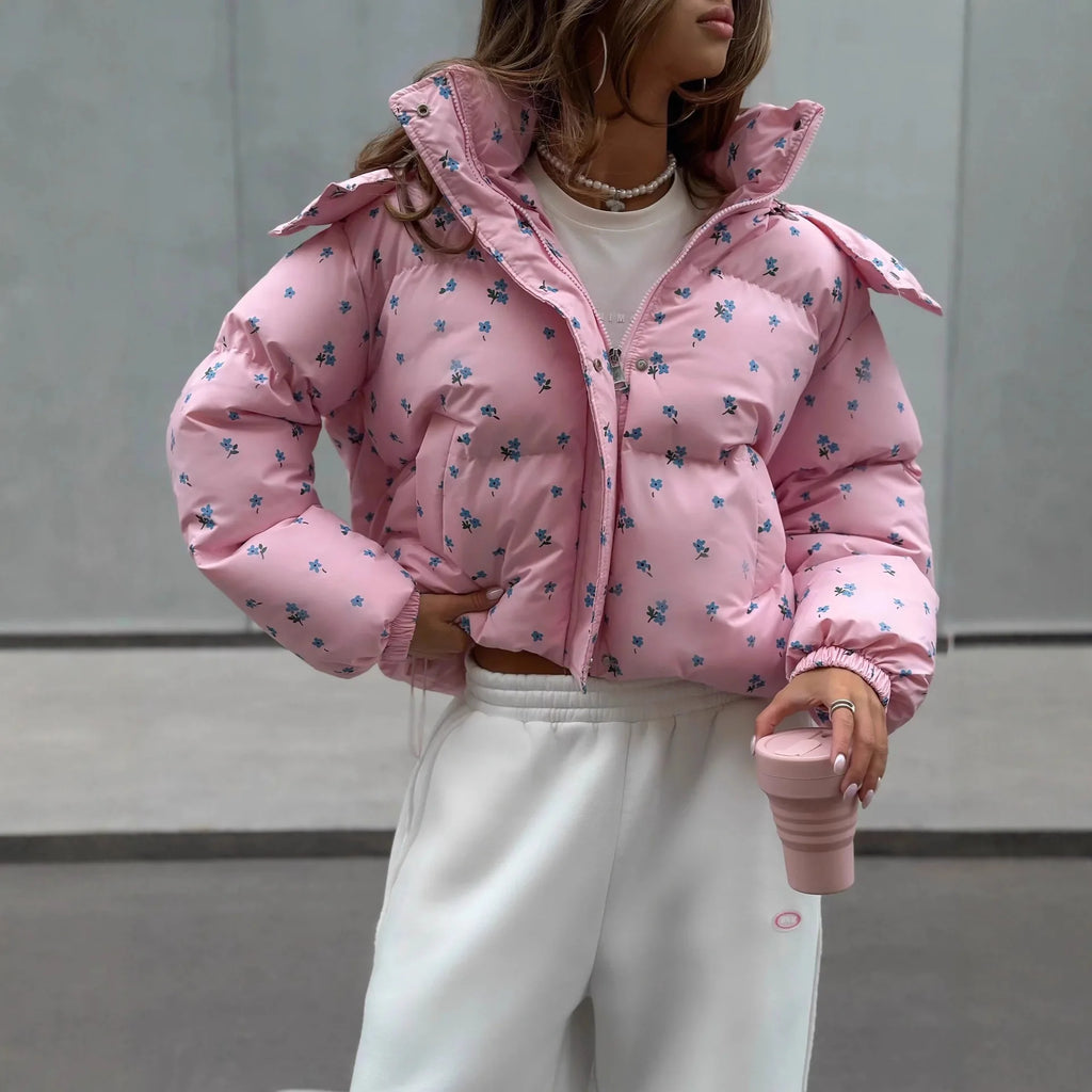 2025 Women Clothes Jacket Autumn Winter Jacket Floral Drawstring Hooded Cotton Jacket Women's Winter Fashion Winter Women's Coat