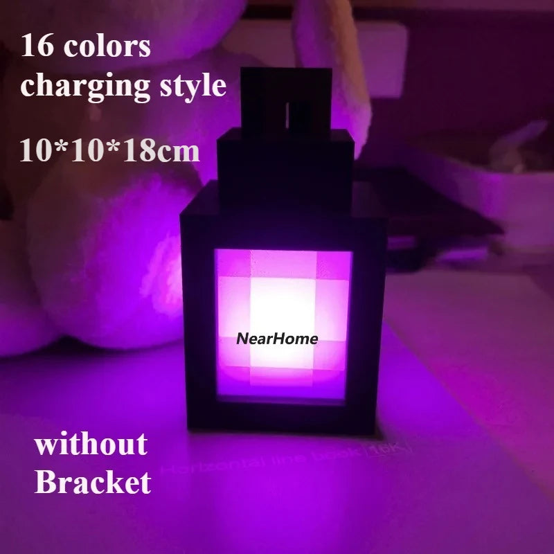 16 Colors /Warm Light Luminous Lantern Lamp Rechargeable Game Pixel Light Surrounding Bedroom Atmosphere Light Decor Ornament
