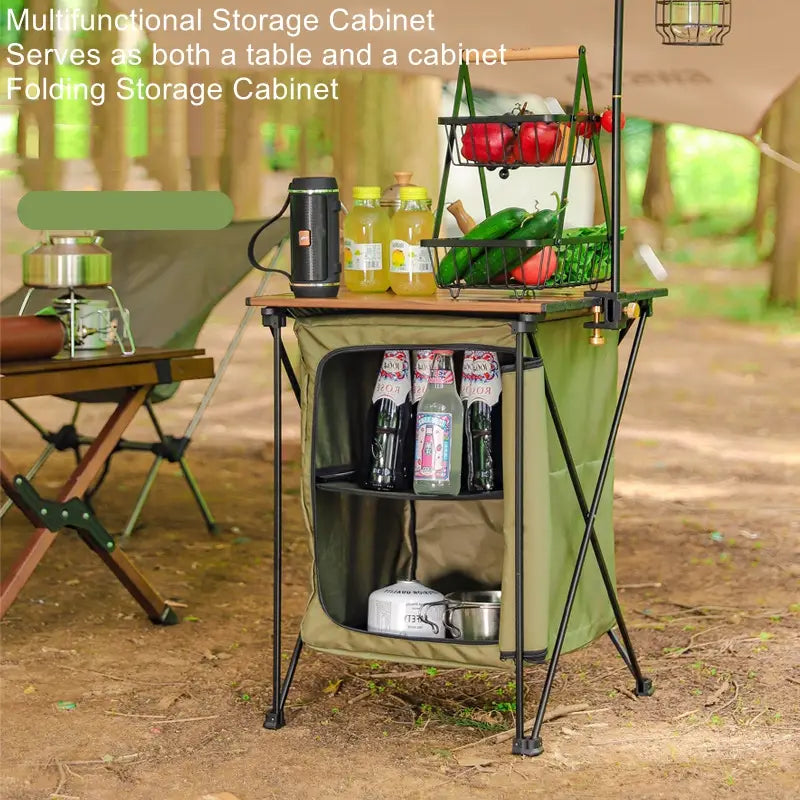 Outdoor Camping Folding Storage Cabinet – Portable, Multifunctional Aluminium Alloy Dual-Purpose Table and Cabinet for Camping
