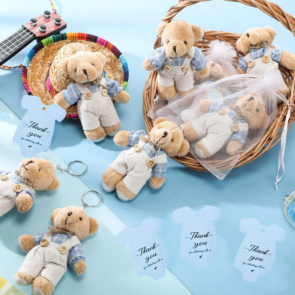 12-30 Sets Bear Baby Shower Favor for Guest Stuffed Plush Mini Bears Thank You Cards Organza Bag for Gender Reveal Guest Gifts