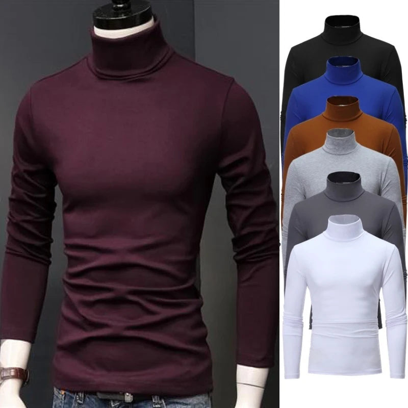 2025 New Man Thermal Turtleneck Casual Sleepwear Shirt S-2XL Sleeve Long Slim Coat 5colors Basic Sweater Bottom Winter