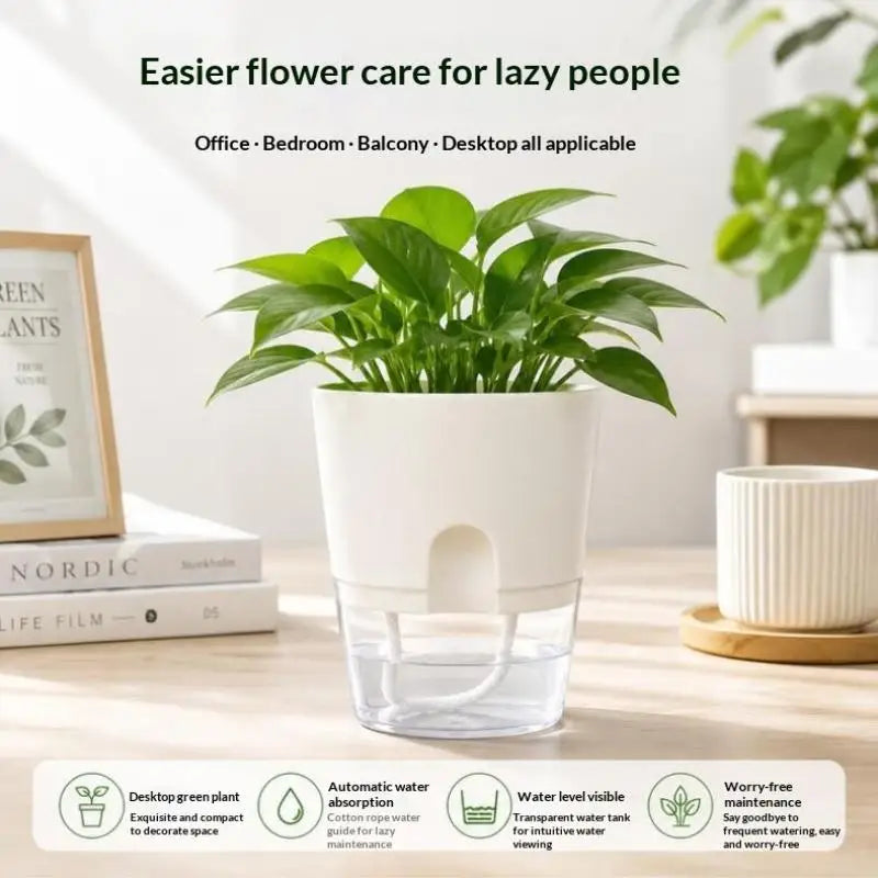1Pcs Plastic Planters Transparent Self-Watering Plant Flower Pot Lazy Hydroponic Flowerpot Home Garden Decoraction Planters