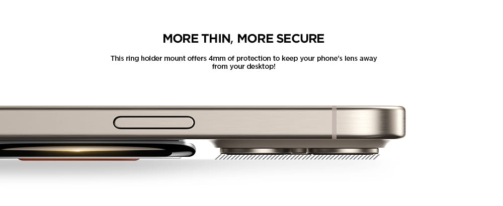 Soporte y anillo de sujeción magnético para teléfono de color plateado con un diseño minimalista elegante y acabado metálico, con una característica especial para usuarios de iPhone.