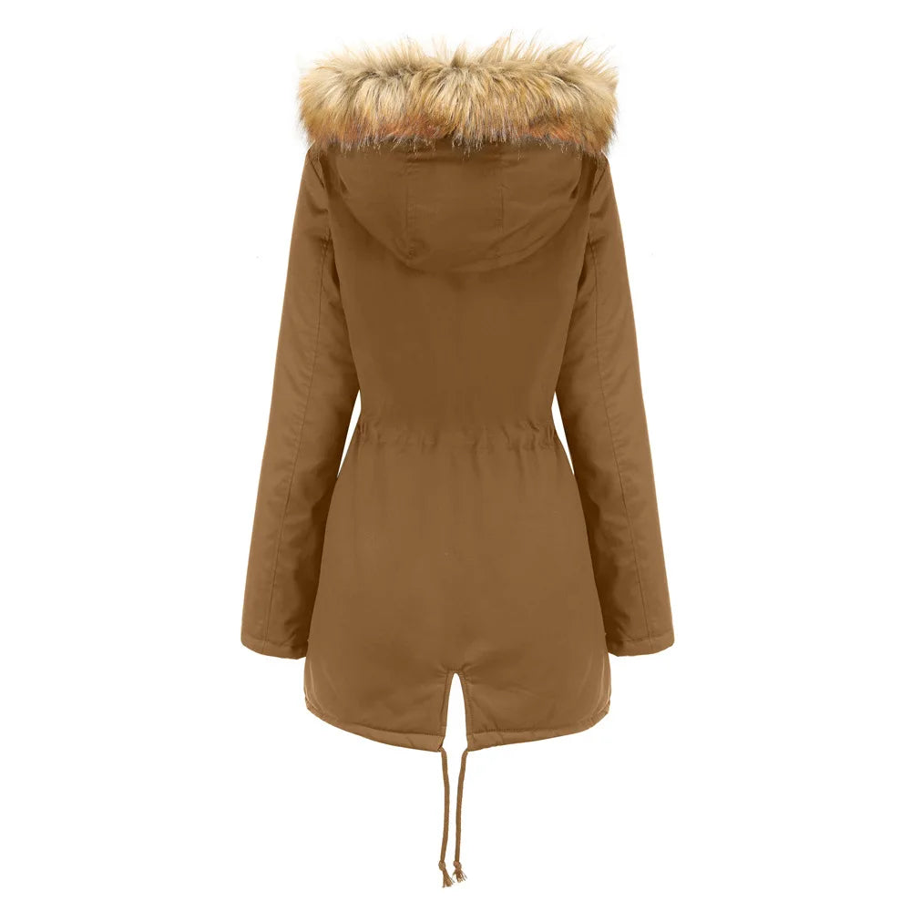 2026 Warm Winter Jacket Women's Fur Collar Coats Jackets for Lady Long Slim Fleece Parka Hoodies Parkas