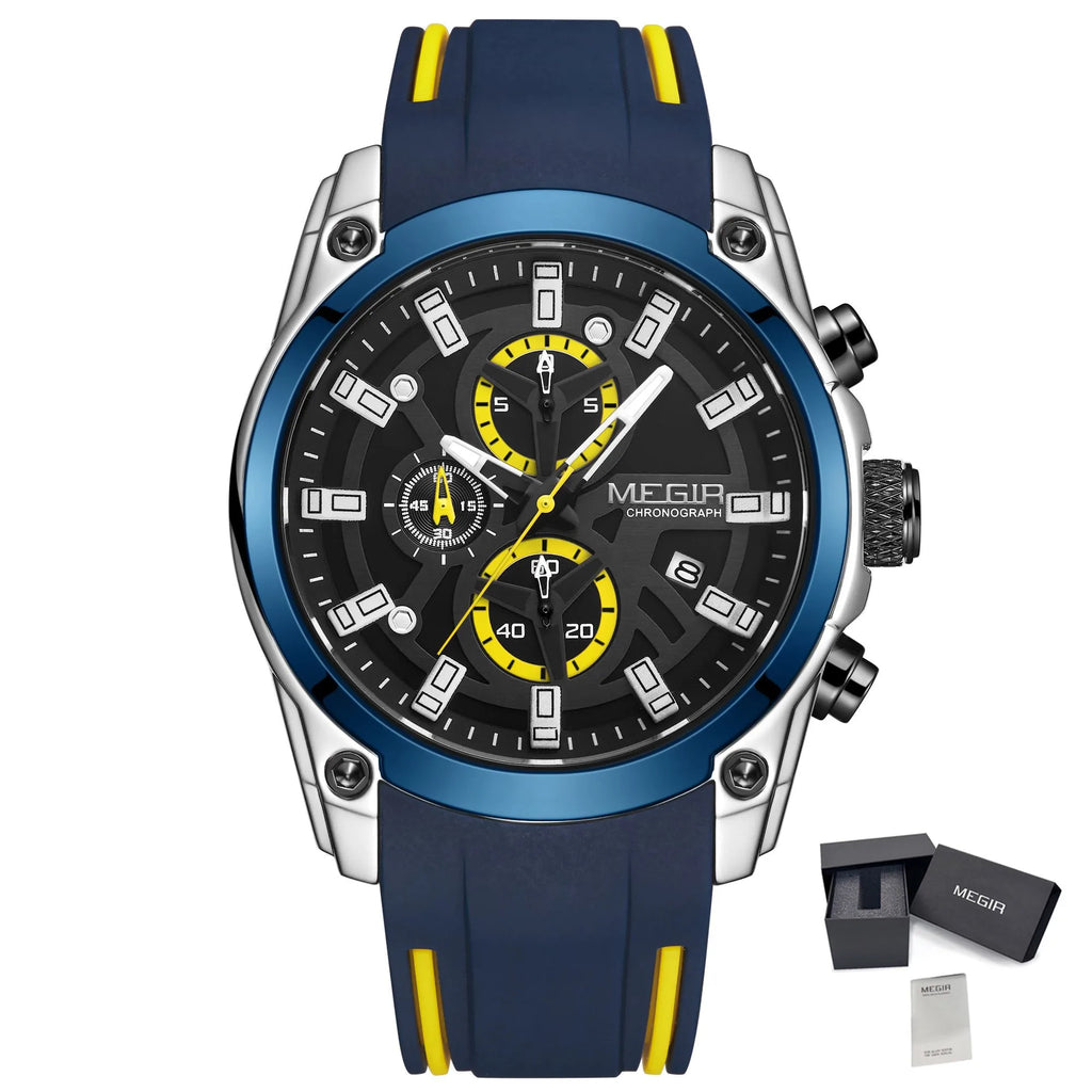 MEGIR Men's Watches Top Brand Luxury Sport Military Wristwatch Chronograph Luminous Date Quartz Watch Silicone Strap Male Clock