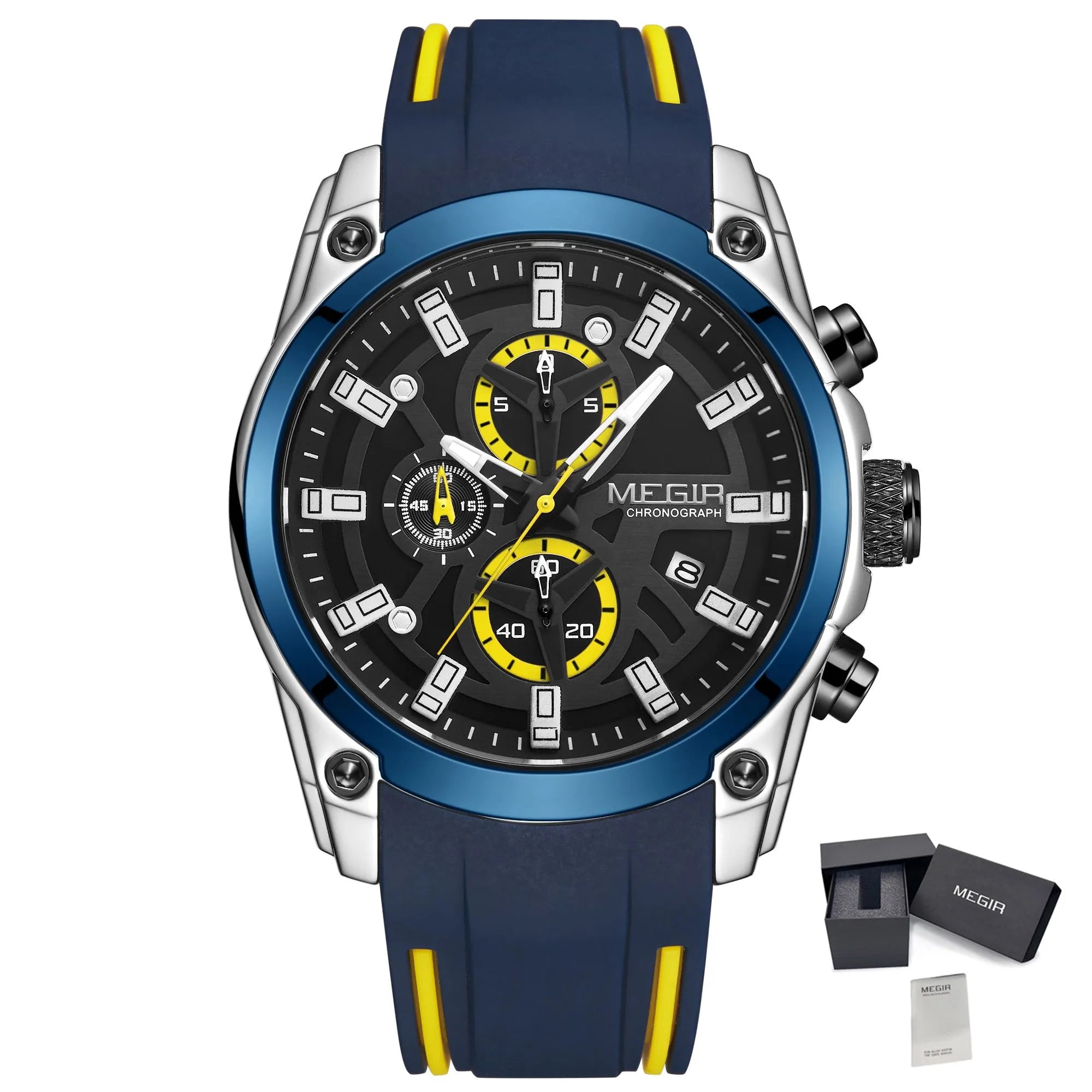MEGIR Men's Watches Top Brand Luxury Sport Military Wristwatch Chronograph Luminous Date Quartz Watch Silicone Strap Male Clock