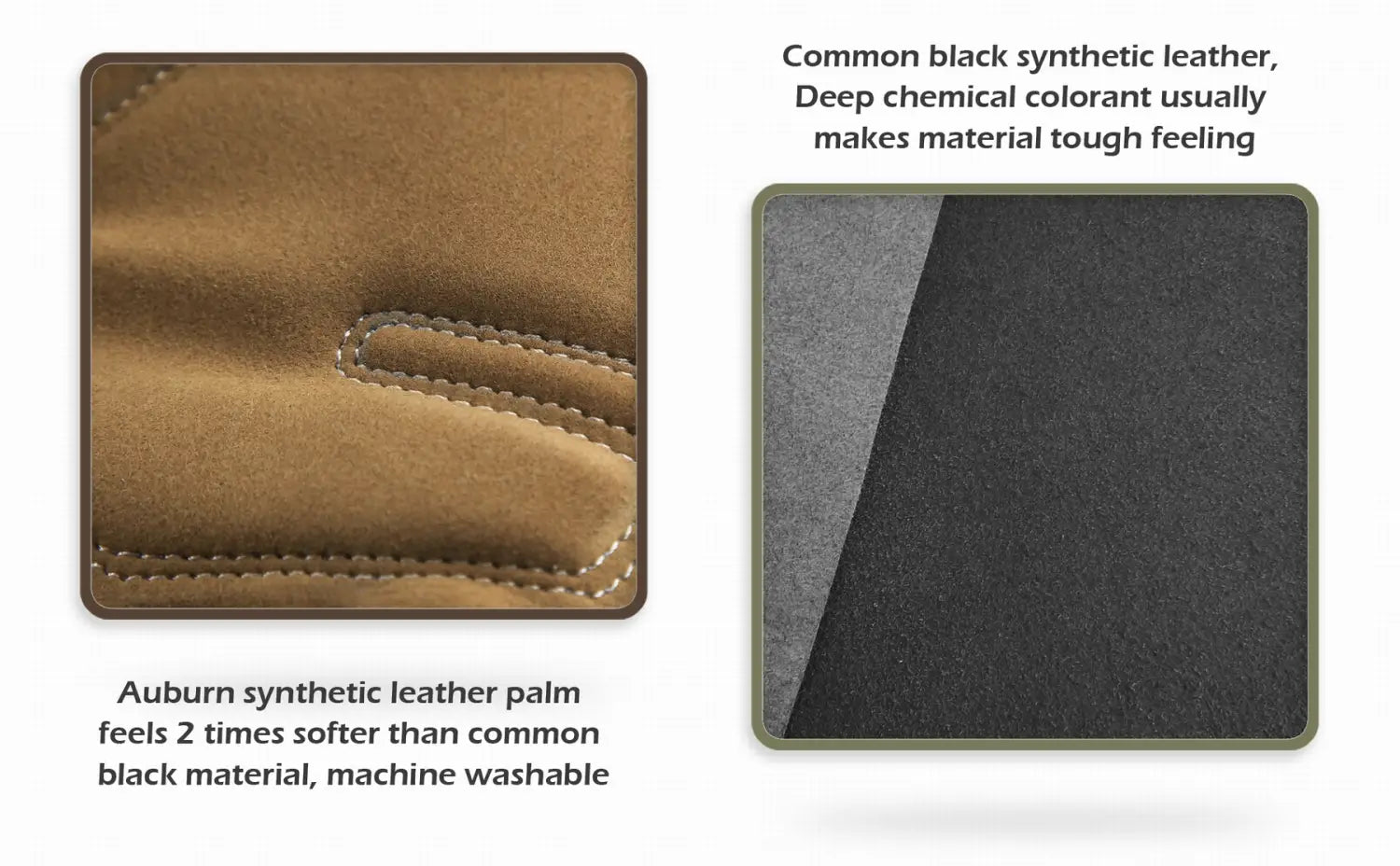 Gants de travail avec paume en cuir synthétique auburn, présentant une teinte beige douce et une couture précise, conçus pour une utilisation avec écran tactile et une dextérité respirante.