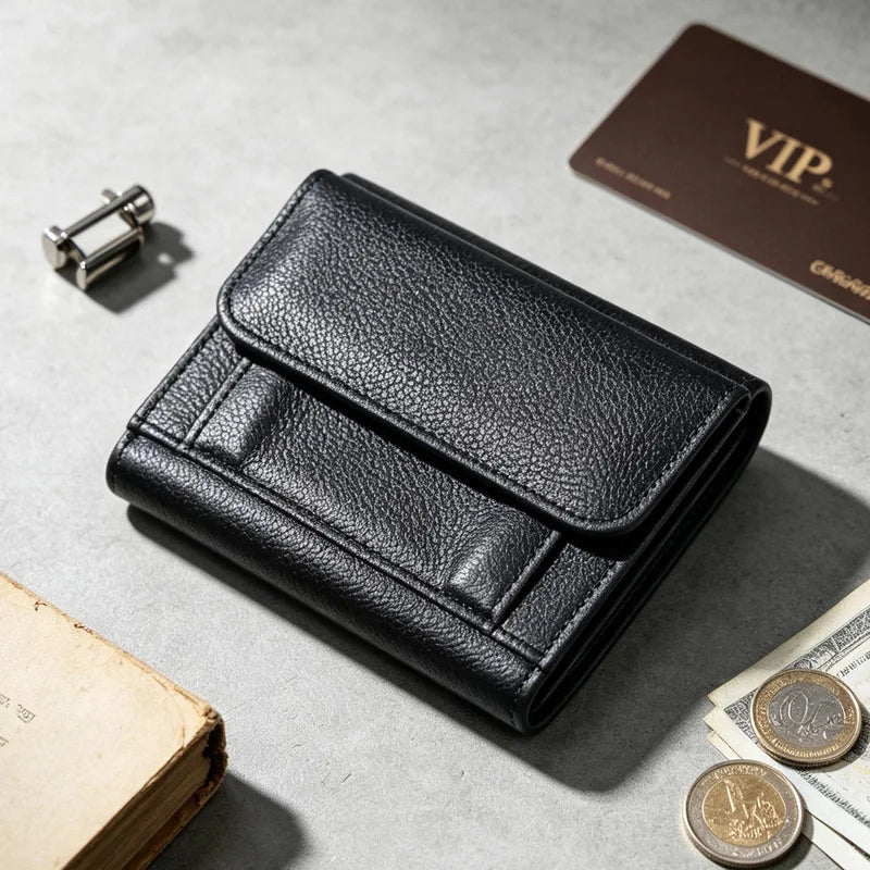 Genuine Leather Men Wallet Fashion Short Luxury Male Purse High Quality Trifold Women Wallets with Hasp