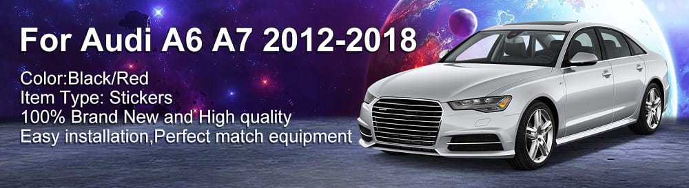 Silberner Audi A6 Limousinenwagen mit elegantem modernem Design und Leichtmetallrädern, der den Aufkleber für die AC-Platte aus Carbonfaser für Modelle von 2012 bis 2018 präsentiert.
