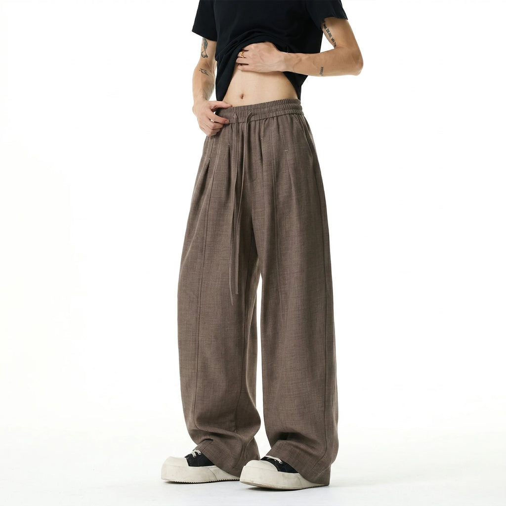 Mens Casual Pants Breathable 2026 new straight leg pants man Summer Drawstring Loose Drape Fit Solid Color Trendy Lightweight